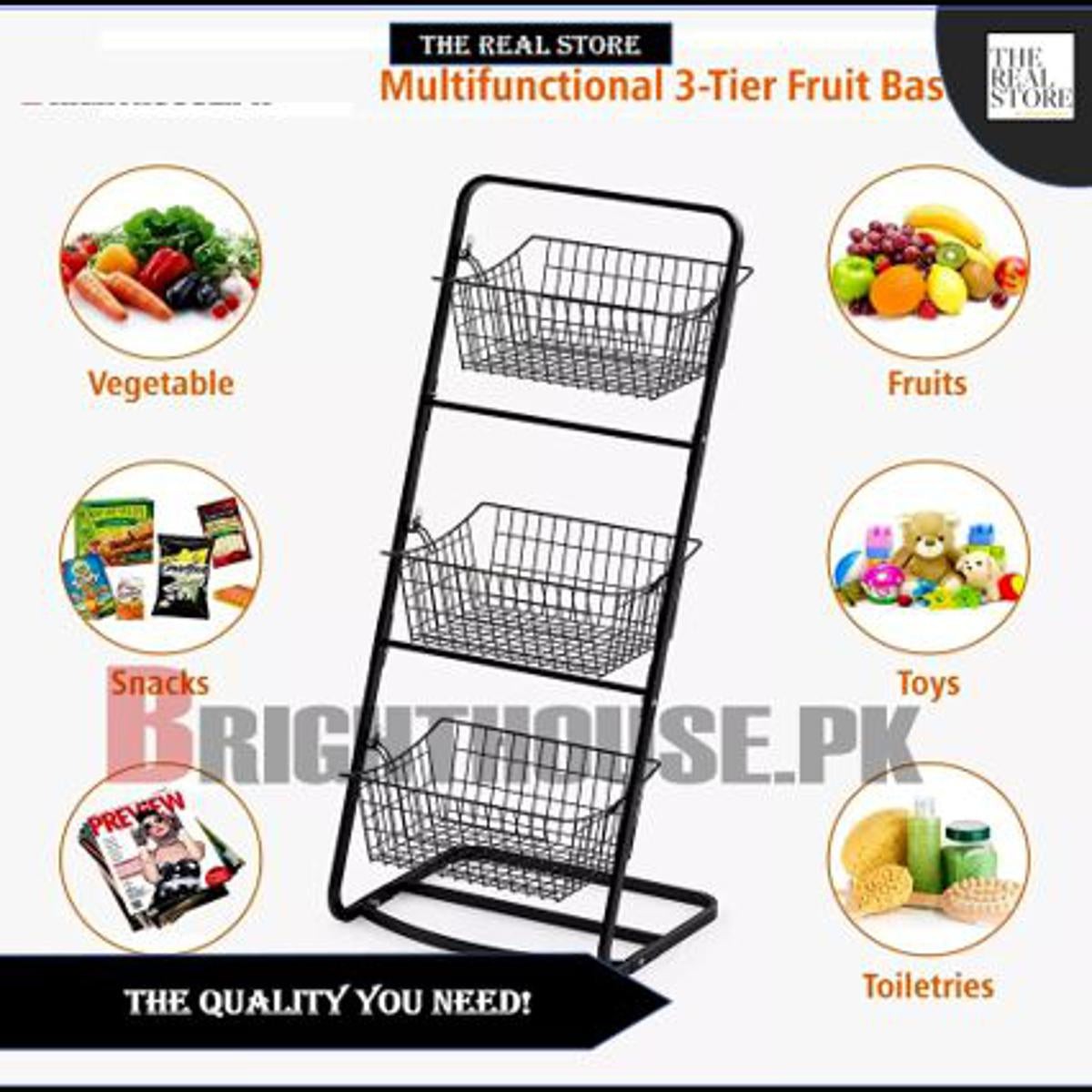 2-3 Tier Metal Kitchen Rack Multi-Purpose Storage Organizer Basket for Fruits, Vegetables,