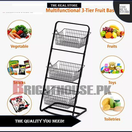 2-3 Tier Metal Kitchen Rack Multi-Purpose Storage Organizer Basket for Fruits, Vegetables,