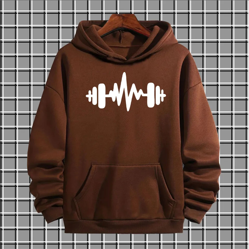 Brown dumbell pullover warm fleece kangroo hoodie for men and boys