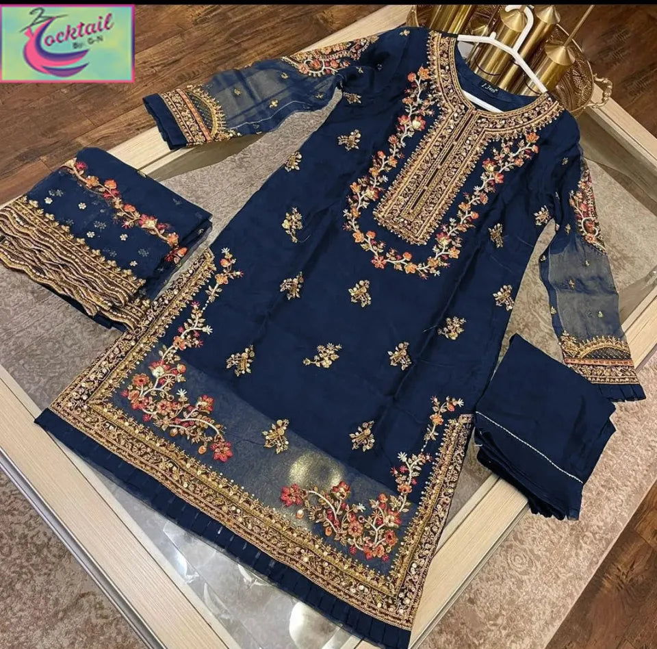 Stylish Embroidered Kurti for Women - 3-Piece Suit with Dupatta and Trouser, Free Size, Fancy Wedding Dress