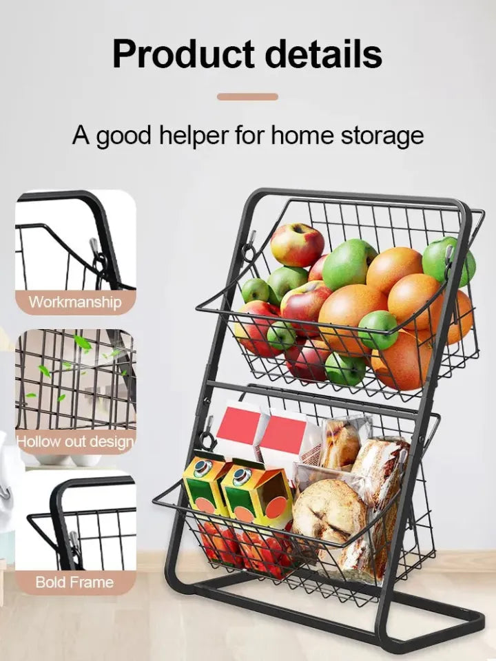 2-3 Tier Metal Kitchen Rack Multi-Purpose Storage Organizer Basket for Fruits, Vegetables,