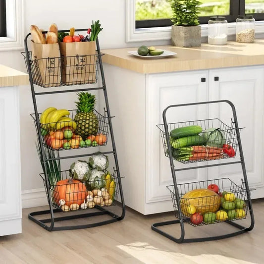 2-3 Tier Metal Kitchen Rack Multi-Purpose Storage Organizer Basket for Fruits, Vegetables,
