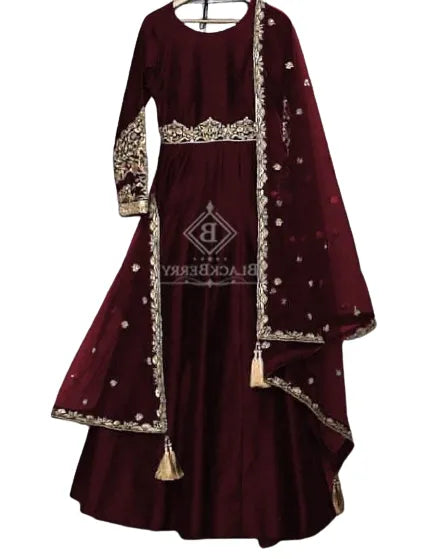 Stitched|Embroidered Silk Maxi Embroidered Chiffon Dupatta With Malai Trouser For Women/Wedding Dress For Women